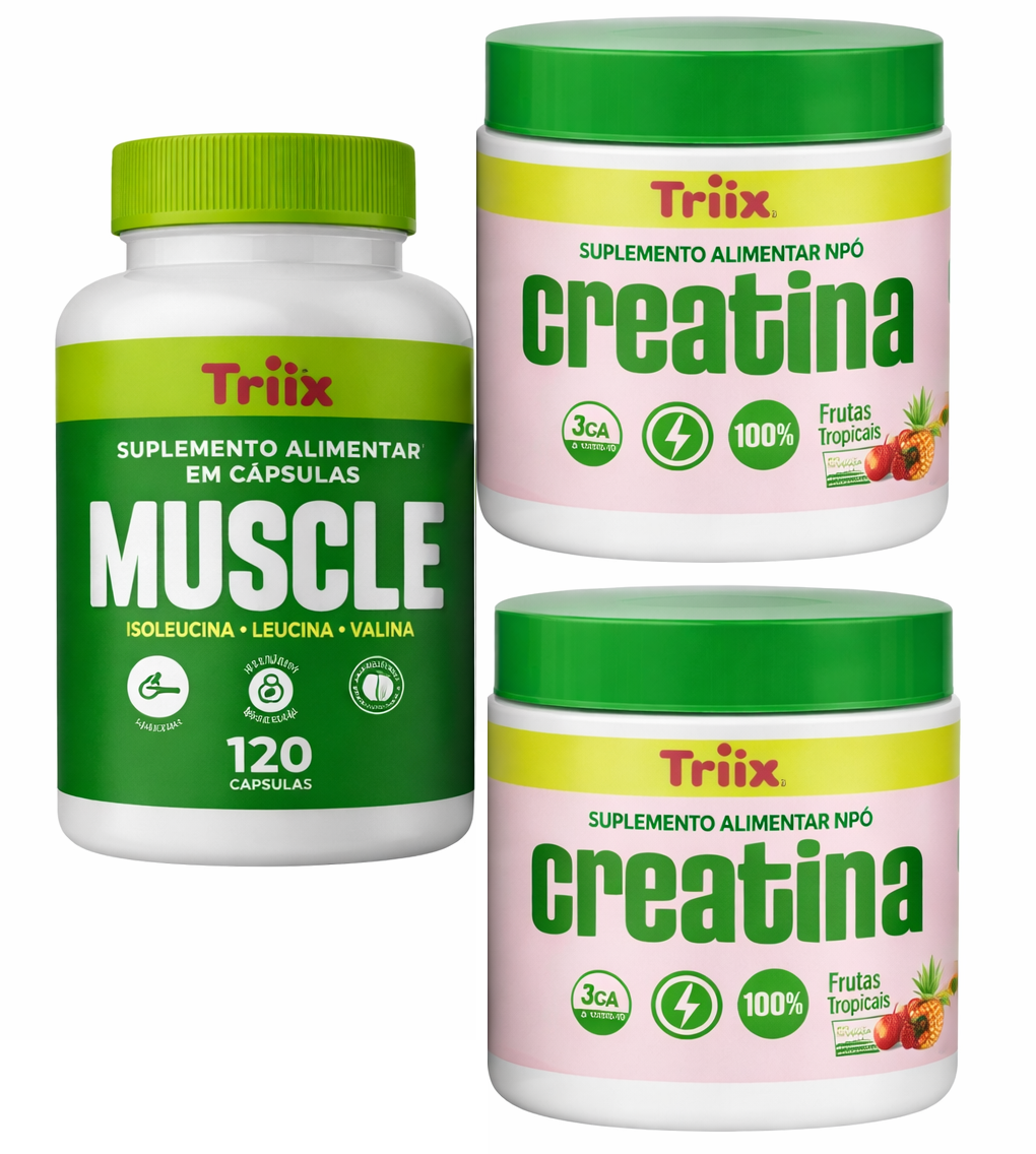 Combo Triiix - 2un Creatina 150g + 1un Muscle 120 Capsulas